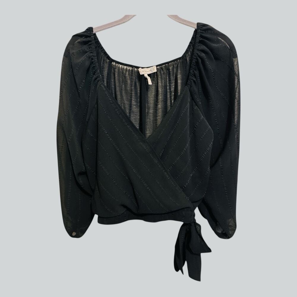BCBG Y2K Womens Black Whimsigoth Gothic Sheer Partial Lined Wrap Crop Top Size M